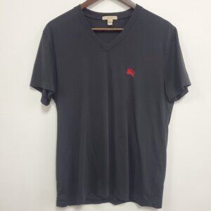 Burberry Brit Men V Neck Preppy T Shirt Size L Black Logo Minimalist Sustainable
